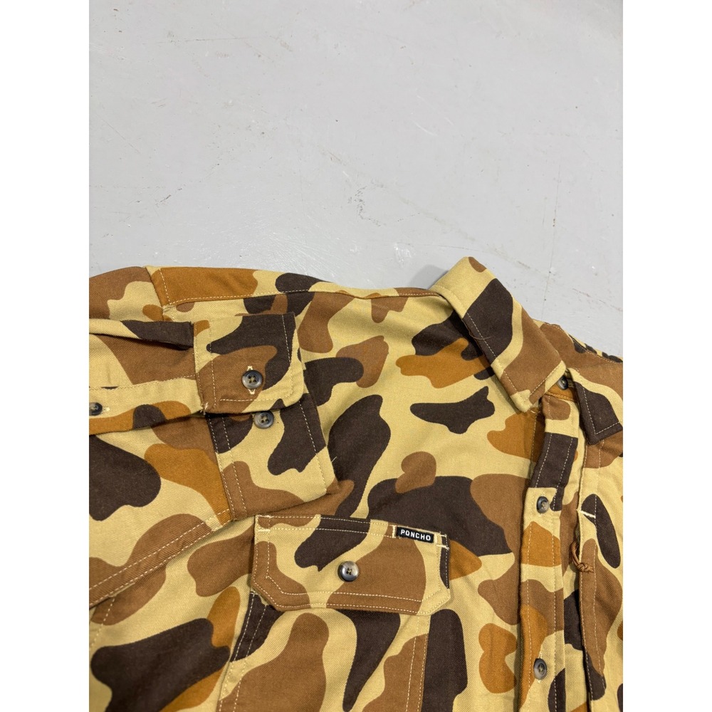 Poncho Outdoors Mens Duck Camo Button Down Shirt Long Sleeve Tan Brown XL